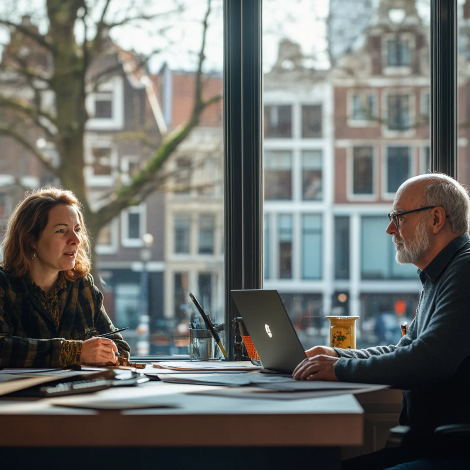 Civil servants discussing the EU AI Act, generated with AI.