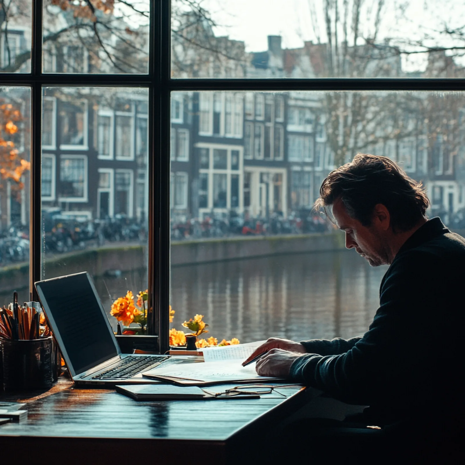 A notary in Delft studying the EU AI Act, though this image was generated with AI.