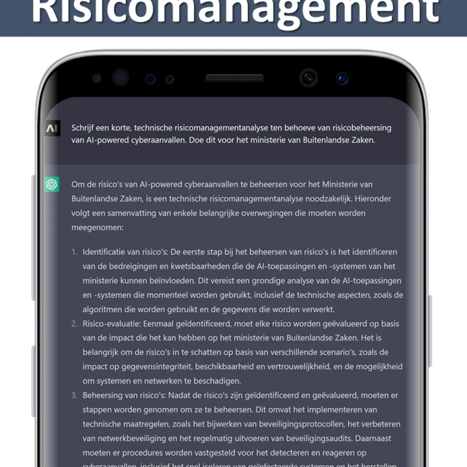 Example of a risk management plan for the Dutch Ministry of Foreign Affairs generated with ChatGPT