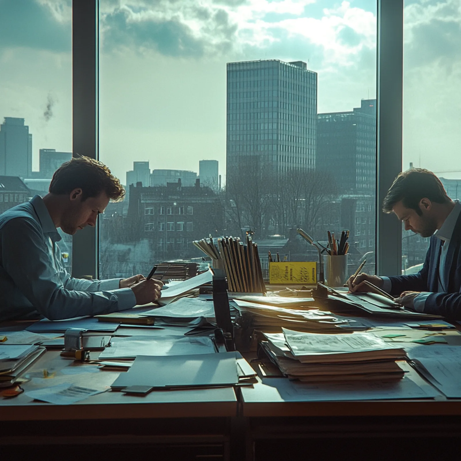 Two accountants preparing for the new era, generated with AI