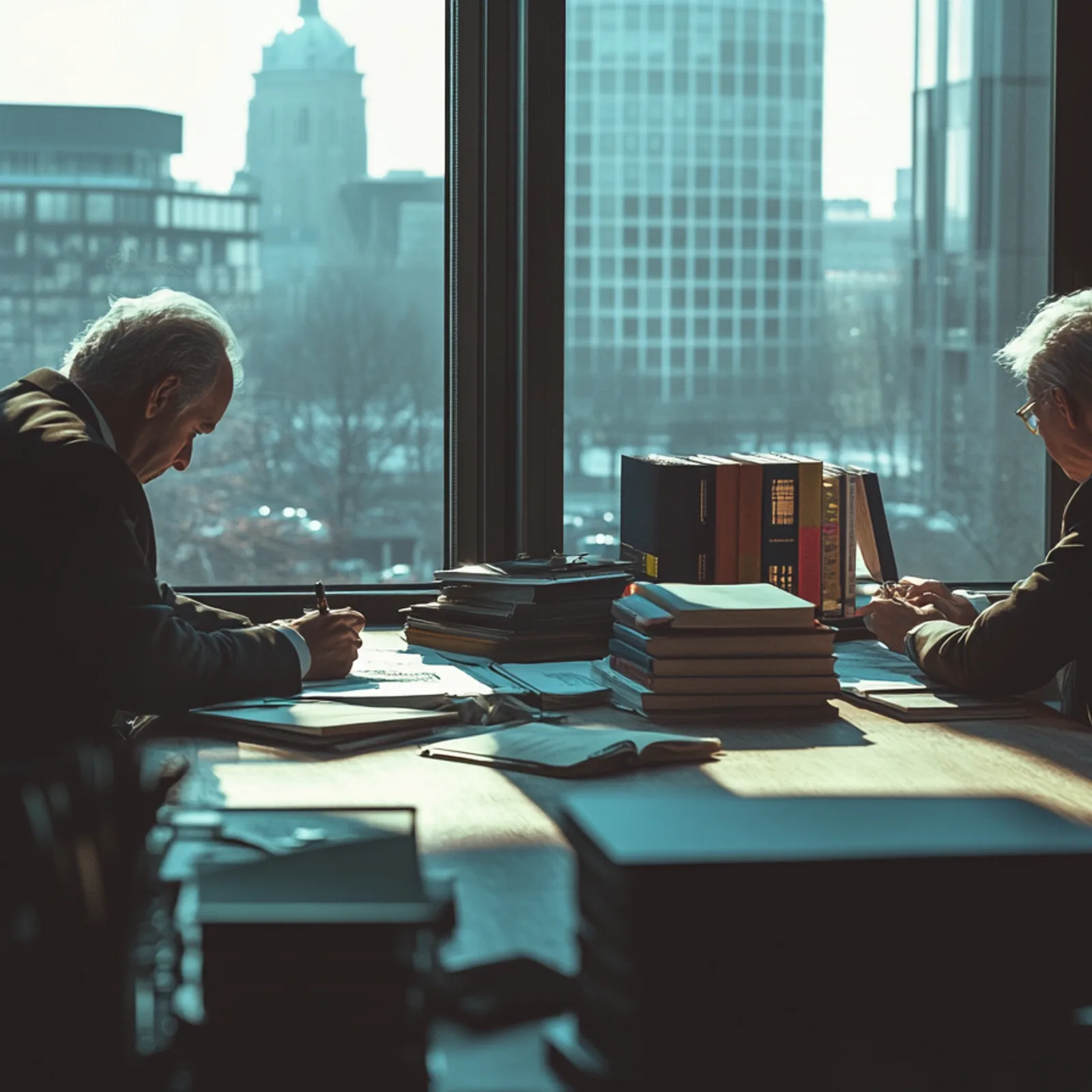 Two lawyers preparing for AI literacy, generated with AI.