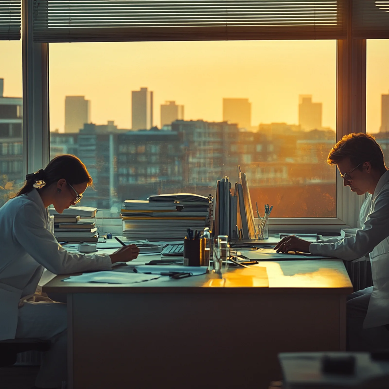 Two doctors preparing for the new era, also generated with AI